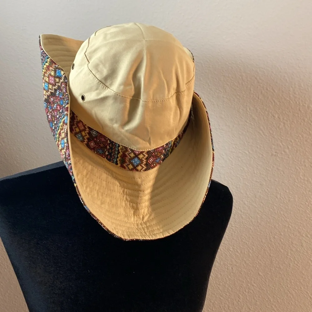 Rodeo Boho Embroider Wide Brim Fisher Hicking Travel 2Way Sunhat - Picture 6 of 6